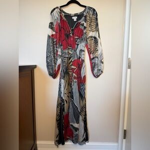 Tommy Bahama Red and Black Floral Long Sleeve Dress